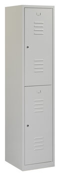 Lockerkast. 180 x 40 x 50 cm (HxBxD). 1 kolom met 2 deurtjes en ventilatie sleuven.