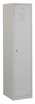 Lockerkast 180 x 40 x 50 cm (HxBxD) met ventilatie sleuven in deur en scheiding schoon / vuil.