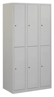 Lockerkast. 180 x 90 x 50 cm (HxBxD). 3 kolommen met 2 deurtjes per kolom en gladde deuren