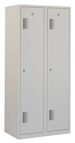 Lockerkast 180 x 80 x 50 cm (HxBxD) met perforatie ventilatie in deur en scheiding schoon / vuil.