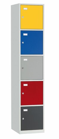 Kledingkast / helmkast 5 deurs met gekleurde deuren