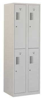 Lockerkast. 180 x 60 x 50 cm (HxBxD). 2 kolommen met 2 deurtjes per kolom en perforatie ventilatie in deur Lockerkast. 180 x 60 x 50 cm (HxBxD). 2 kolommen met 2 deurtjes per kolom en perforatie ventilatie in deur